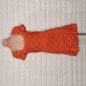 FREE PEOPLE Coral Lace Short Sleeve Fitted Dress